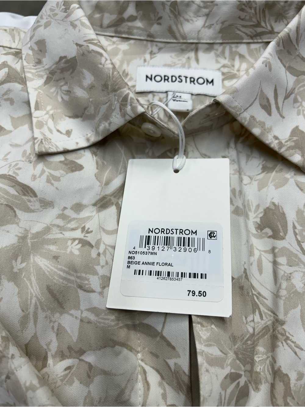 Nordstrom Beige Floral Men's Shirt M